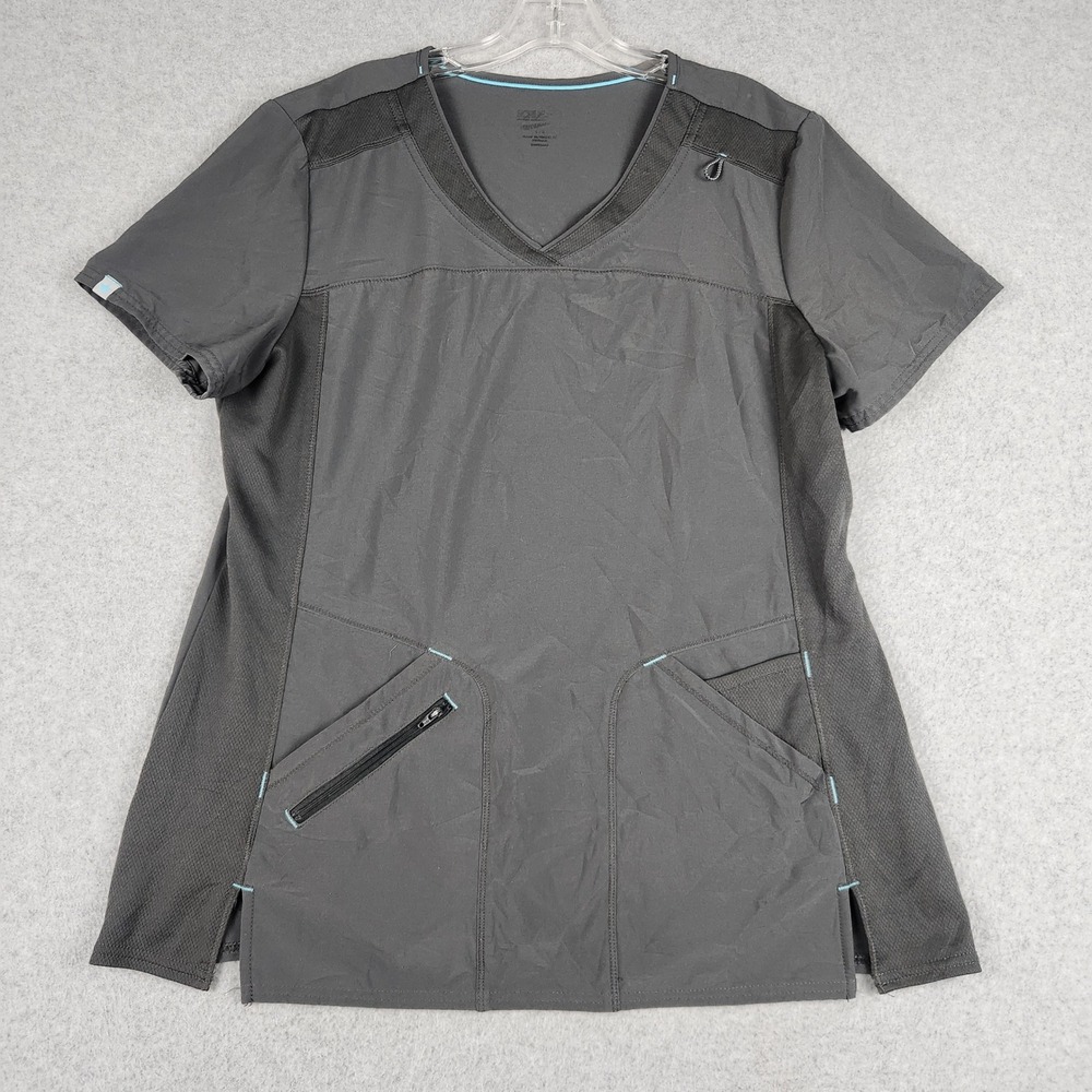 Womens Scrub Top Large‎ Gray Medical Premium Performance Side Mesh Panel V-Neck